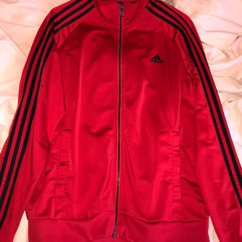 red and black Adidas jacket